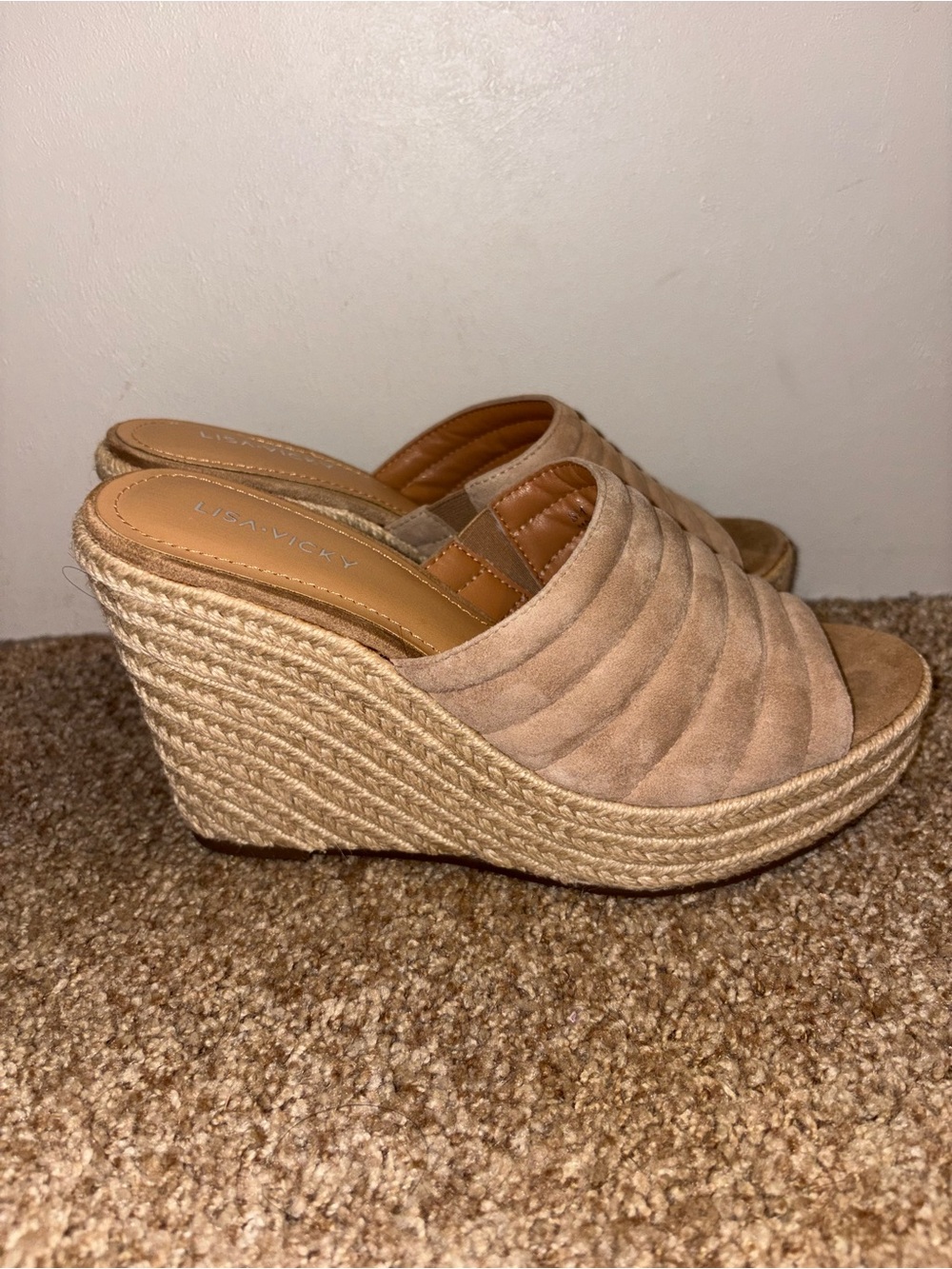 Lisa Vicky Tan Espadrille Wedge Mules